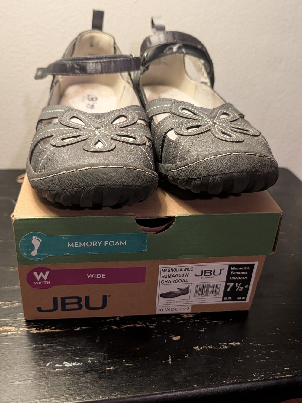 JBU Charcoal Memory Foam Mary Jane Flats - Charcoal Gray